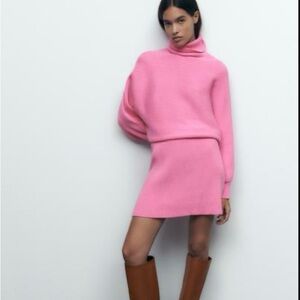 Zara Pink High Collar Knit Turtleneck Sweater Size S